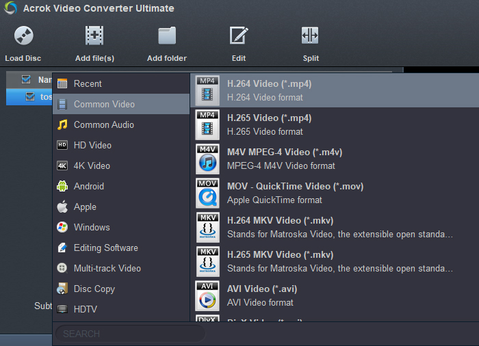 Covnert Video to H.264 MP4 with Acrok software